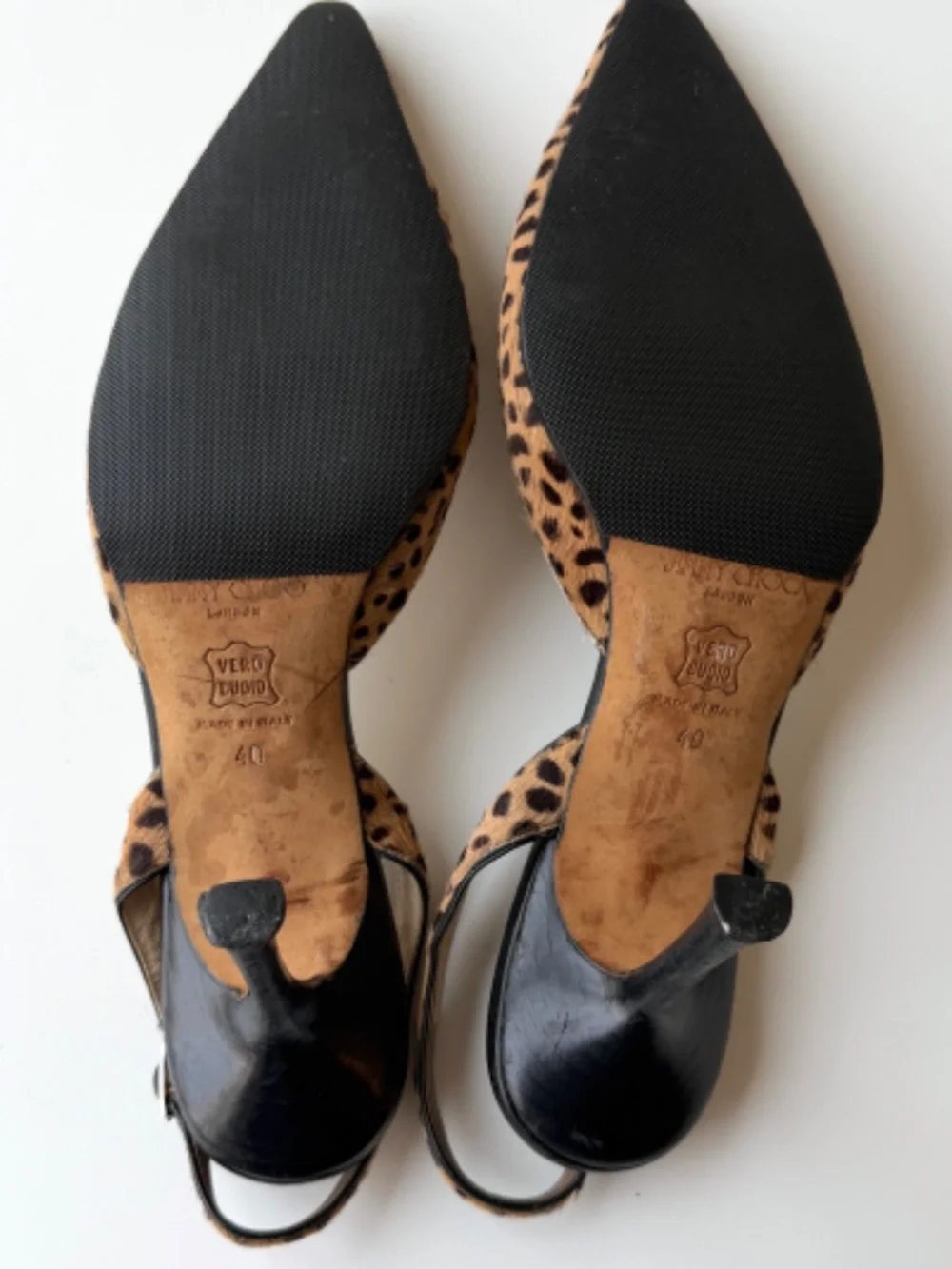 Vintage Jimmy Choo leopard pony hair slingback, IT 40